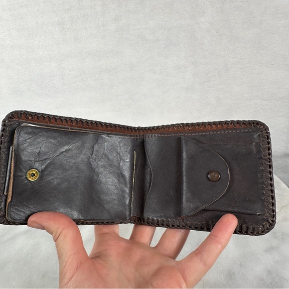 Vintage tooled western Handcrafted Brown Leather Wallet 70s floral boho tan - Picture 13 of 15